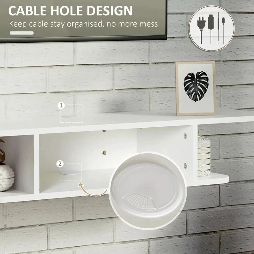 Floating TV Unit Stand Wall Mount Media Console with Storage Shelf, White by Unbranded