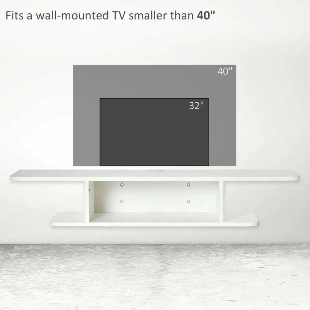 Floating TV Unit Stand Wall Mount Media Console with Storage Shelf, White by Unbranded