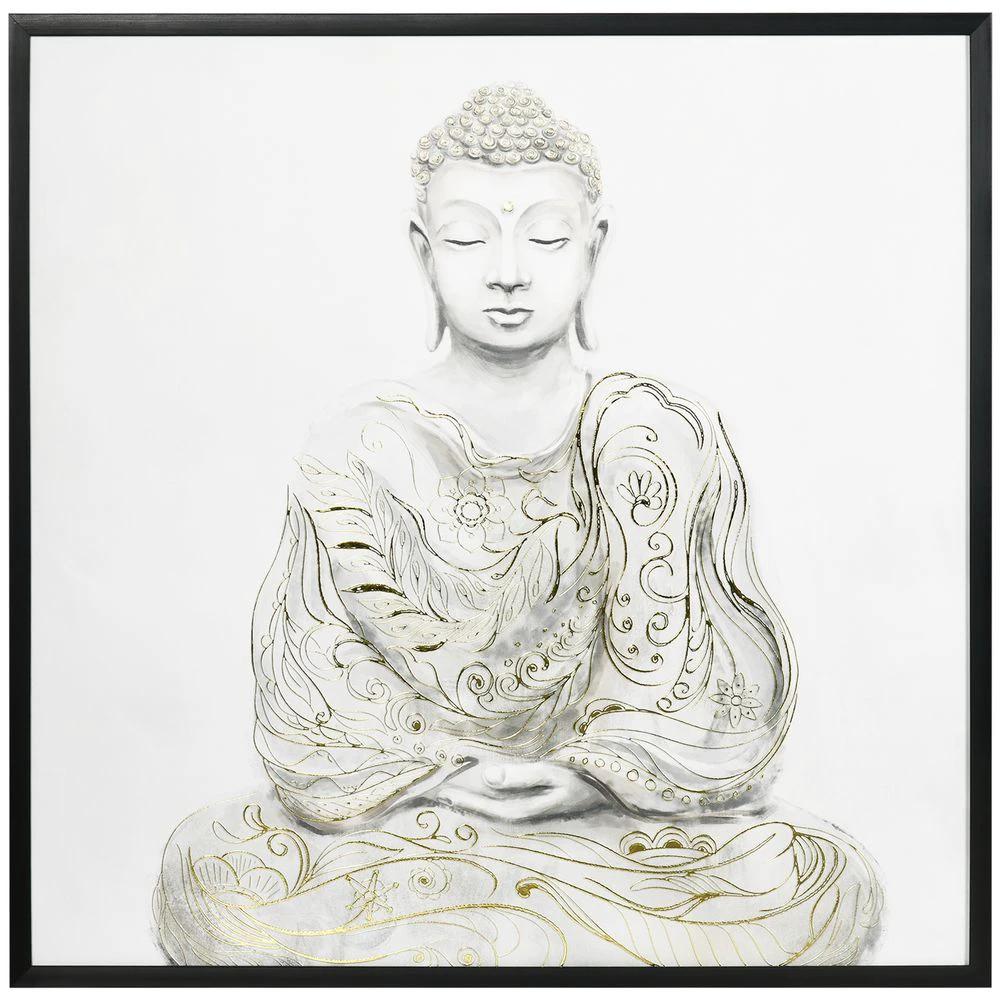 Canvas Wall Art Gold Textured Buddha, Wall Pictures Home Decor, 83 x 83 cm - Wall Art