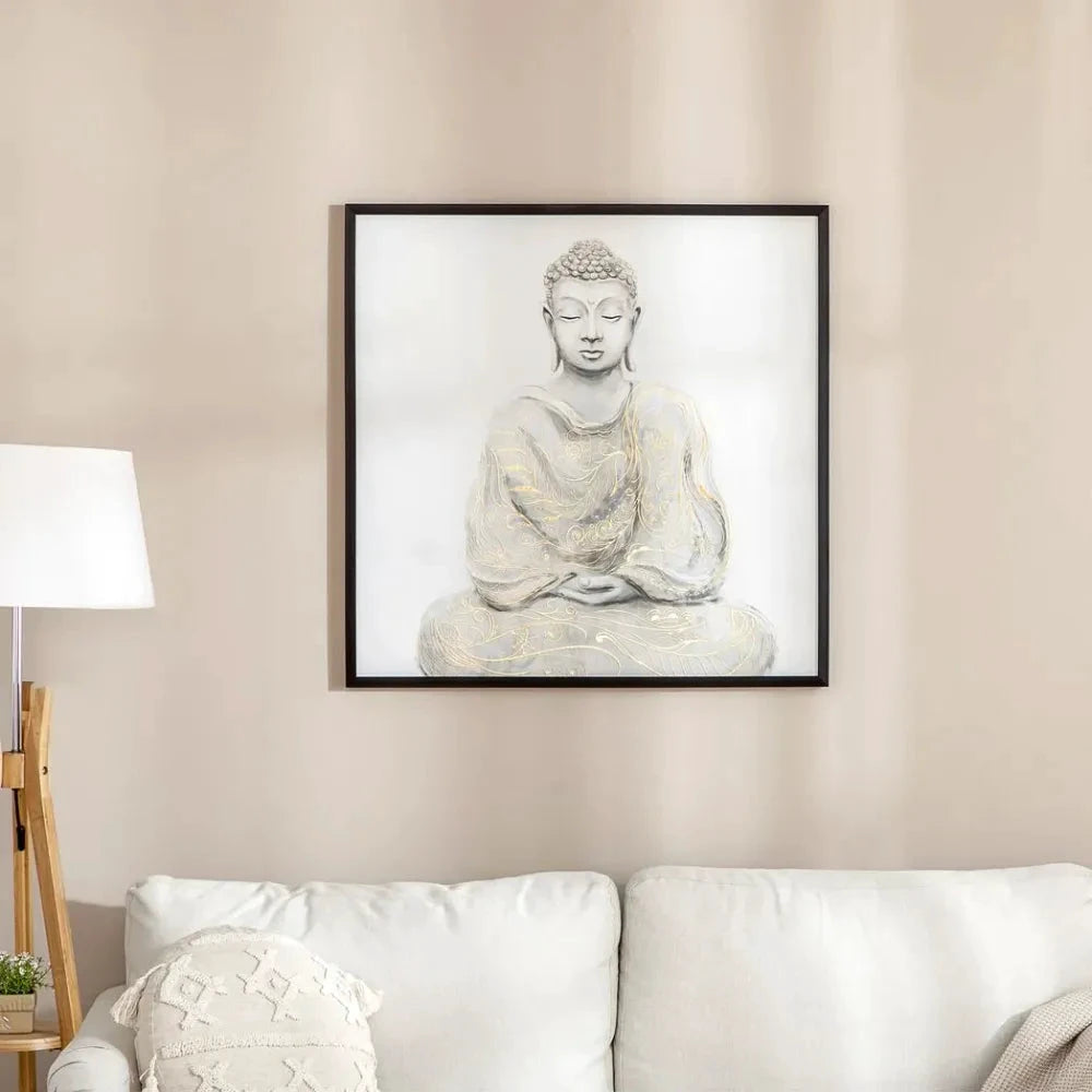 Canvas Wall Art Gold Textured Buddha, Wall Pictures Home Decor, 83 x 83 cm - Wall Art