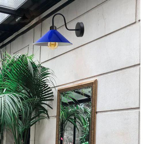 Navy Blue Wall Light Fixture,Black Wall Sconce E27 Base Socket Screw Type Wall Mounted Swan Neck Cone Shape Shade by Unbranded