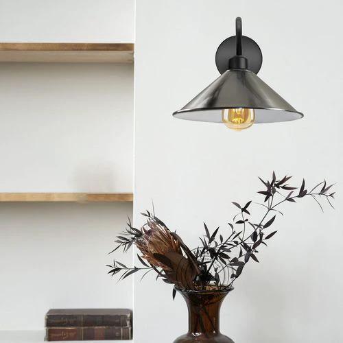 Unbranded Satin Nickel Wall Light Fixture,Black Wall Sconce E27 Base Socket Screw Type Wall Mounted Swan Neck Cone Shape Shade - Wall Lights