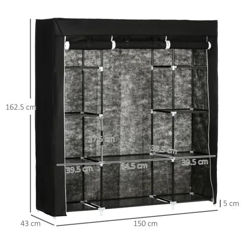Unbranded Fabric Wardrobe Portable Wardrobe with 10 Shelves 1 Hanging Rail Black - Wardrobe