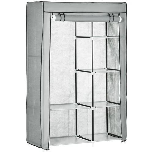Fabric Wardrobe Portable Wardrobe with 6 Shelves 1 Hanging Rail Light Grey by Unbranded