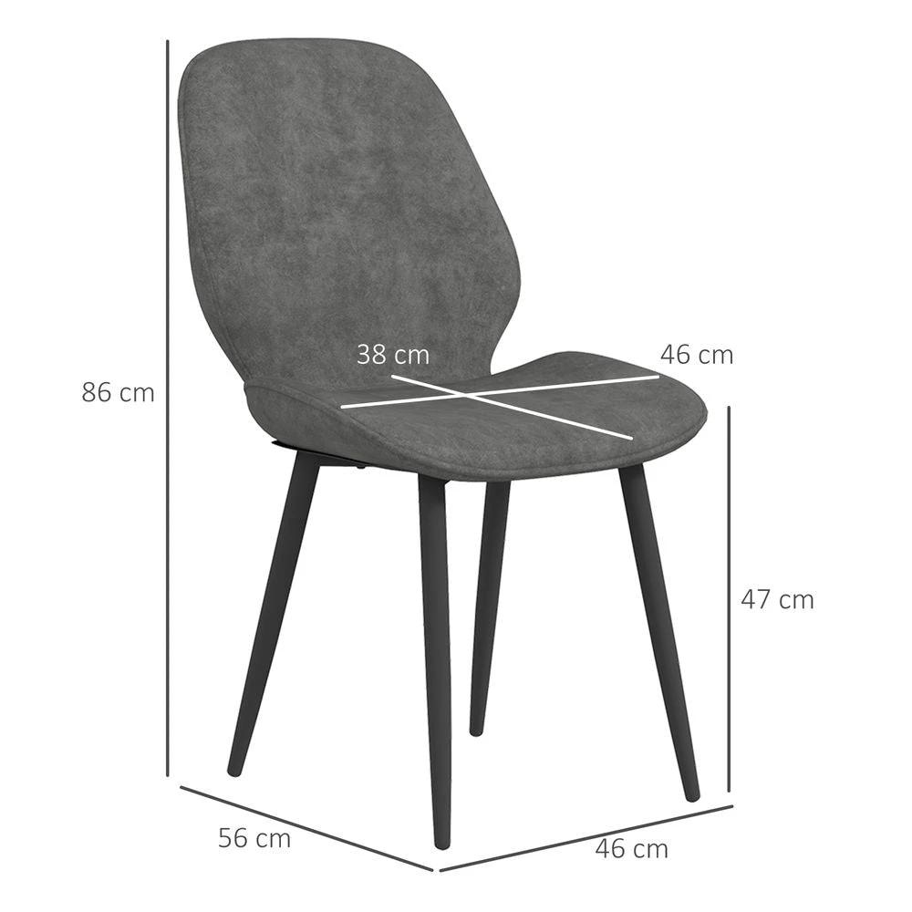 Dining Chairs Set of 2, Upholstered Kitchen Chairs with Metal Legs, Grey by HOMCOM