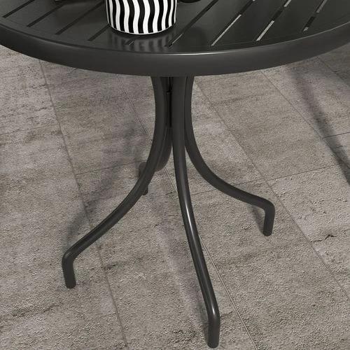 Outsunny Outsunny Round Garden Table Outdoor Side Table with Steel Frame Slat Top Black - Garden Table