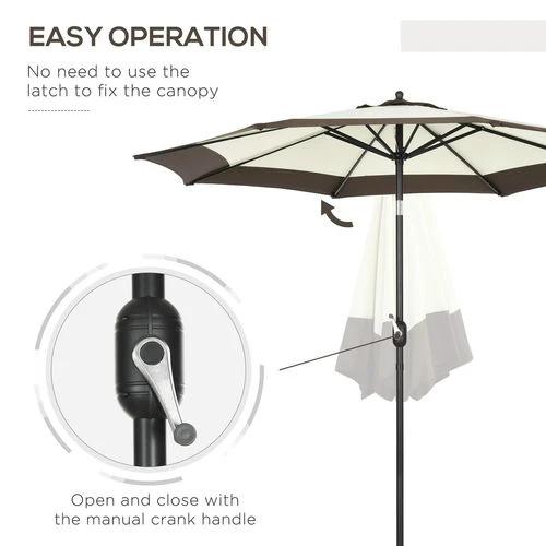 Outsunny 2.7m Garden Parasol Umbrella with 8 Metal Ribs, Tilt and Crank, Coffee by Outsunny
