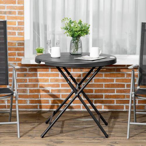 Foldable Garden Table for 4, Round Outdoor Dining Table with Steel Frame by Outsunny
