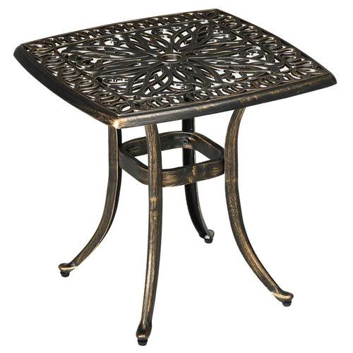 Outsunny 54 x 54cm Aluminium Outdoor Garden Side Table w/ Umbrella Hole, Bronze by Outsunny