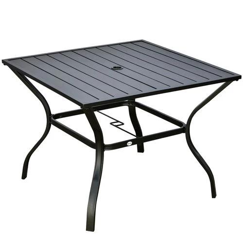 Outsunny Garden Table with Parasol Hole for Four, Slatted Metal Plate Top by Outsunny