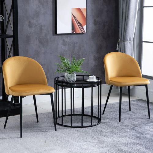 2 Pieces Modern Upholstered Fabric Bucket Seat Dining Chairs Living Room Yellow by HOMCOM