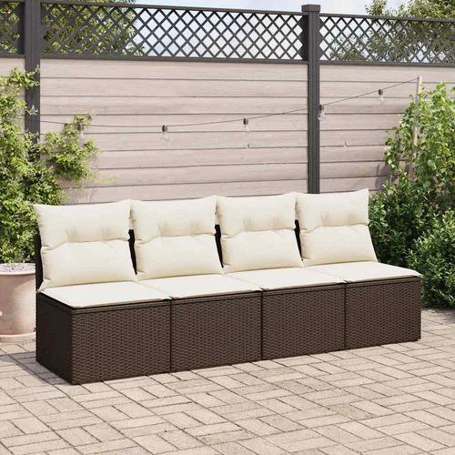 vidaXL vidaXL 4 Piece Garden Sofa Set with Cushions Brown Poly Rattan Acacia - Garden Sofa Sets