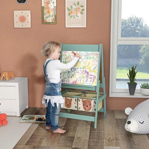 AIYAPLAY Kids Easel Compact Three In One Chalkboard Whiteboard Paper Roll Storage For Children Green by AIYAPLAY