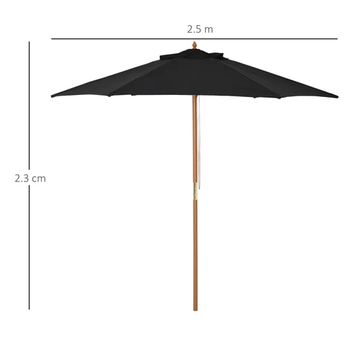 Sturdy Wooden Garden Parasol 2.5m with Ventilated Canopy and Rope Pulley for Outdoor Patios - Parasol