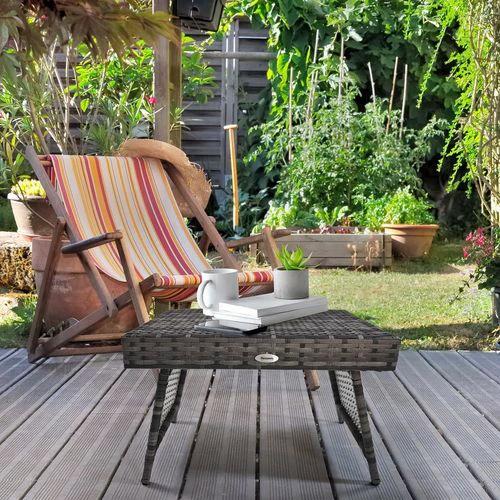 Outsunny Foldable Outdoor Coffee Table, Metal Frame Rattan Side Table, Grey by Outsunny