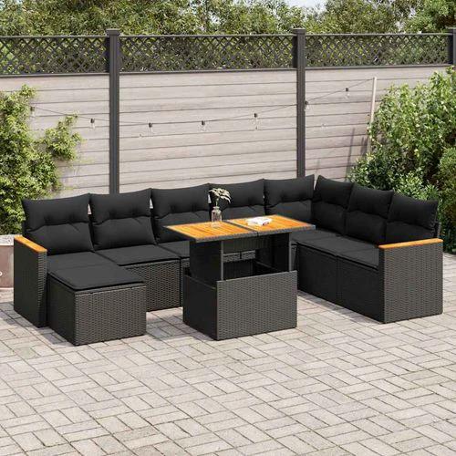 vidaXL 9 Piece Garden Sofa Set with Cushions Black Poly Rattan Acacia by vidaXL