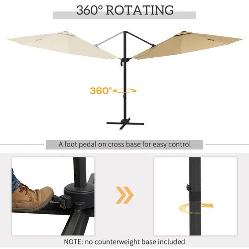 Outsunny 3(m) Solar LED Cantilever Parasol Adjustable Garden Umbrella Khaki by Outsunny