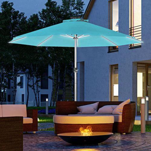 Outsunny Outsunny Solar Patio Garden Parasol with Lights for Outdoor, Blue - Parasol