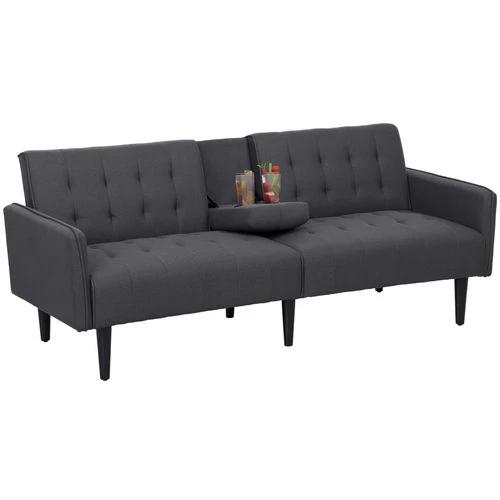 HOMCOM Upholstered Sofa bed 3 Seater Home Theater Futon Recliner with Cupholders Grey - Sofa Bed