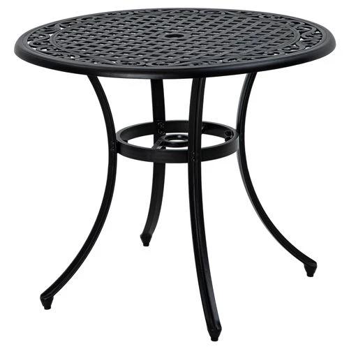 Outsunny Garden Table with Parasol Hole for 2-4, Cast Aluminium Frame - Black by Outsunny
