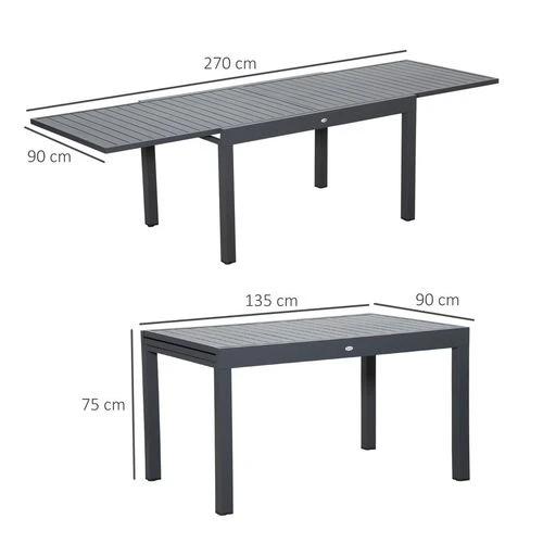 Extendable Garden Table 10 Seater for Lawn Balcony and Backyard Grey Outsunny by Unbranded