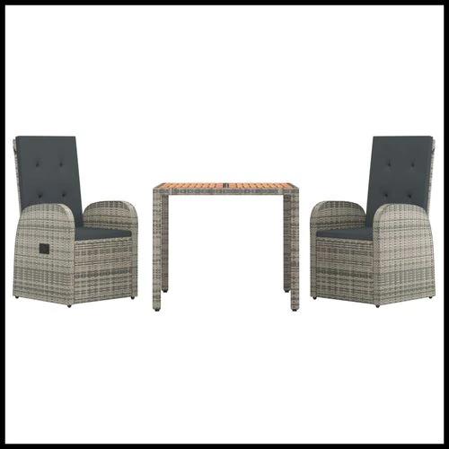 3 Piece Garden Dining Set Grey Poly Rattan&Solid Wood Acacia by vidaXL