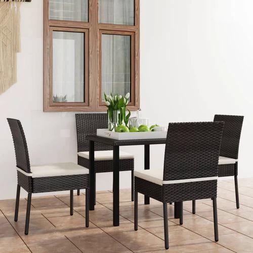 vidaXL vidaXL 5 Piece Outdoor Dining Set with Cushions Poly Rattan Black - Garden Set