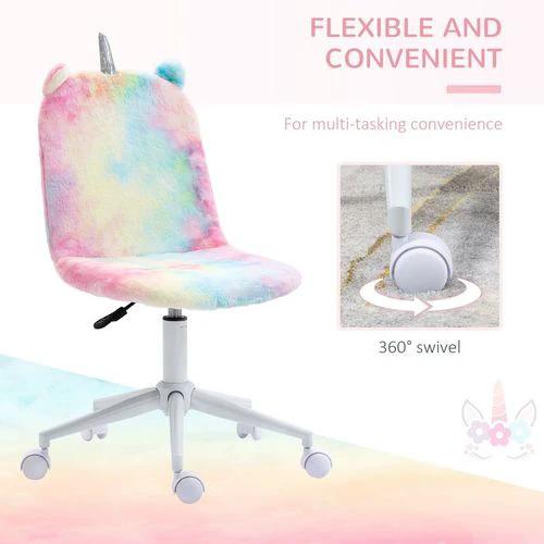 Vinsetto Fluffy Unicorn Office Chair w/ Swivel Wheel, Cute Desk Chair, Rainbow by Vinsetto