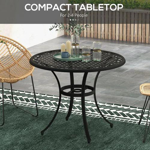 Outsunny Garden Table with Parasol Hole for 2-4, Cast Aluminium Frame - Black by Outsunny