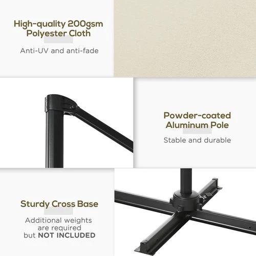 Square Cantilever Roma Parasol 360 Rotation w/ Hand Crank, Cream White by Outsunny