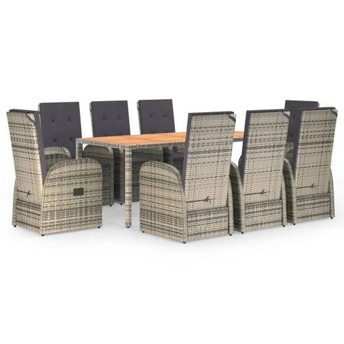 9 Piece Garden Dining Set Grey Poly Rattan&Solid Wood Acacia by vidaXL
