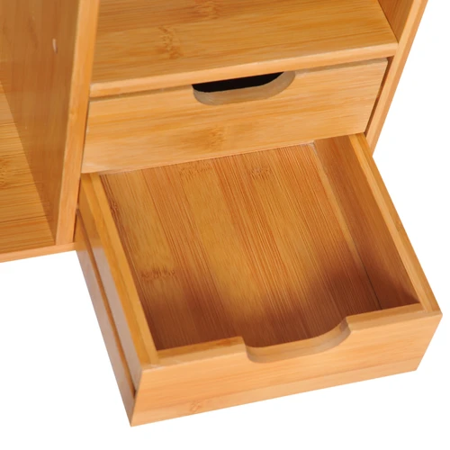 HOMCOM Bamboo Desktop Organizer with 180 Degree Rotation and Two Drawers for Office Storage Enthusiasts - Desk