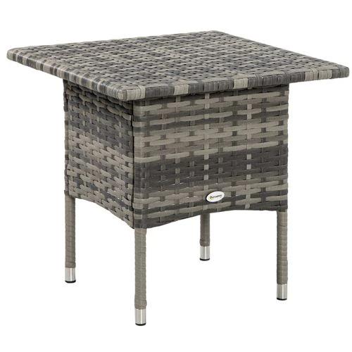 Outsunny PE Rattan Outdoor Coffee Table, Rattan Side Table for Patio, Garden, Mixed Grey - Garden Table