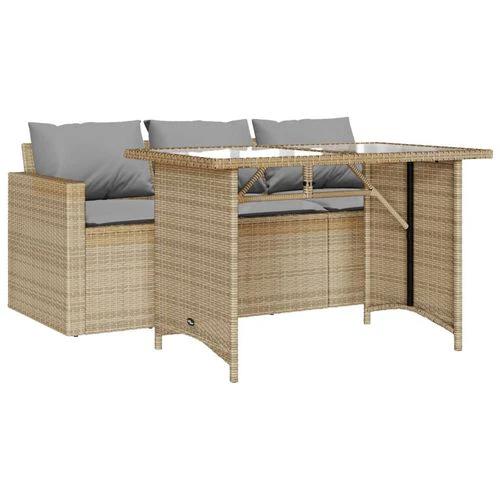 vidaXL 2 Piece Garden Dining Set with Cushions Beige Poly Rattan by vidaXL