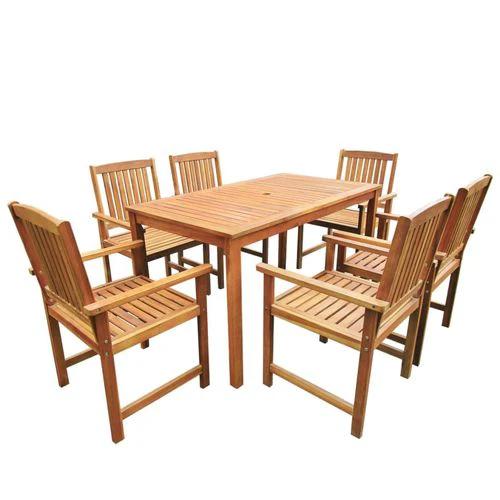 vidaXL Solid Acacia Wood 7 Piece Outdoor Dining Set with Parasol Hole for Garden Enthusiasts - Garden Set