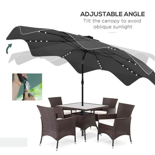 Outsunny Garden Parasol Umbrella with LED Lights and Tilt, Table Umbrella by Outsunny