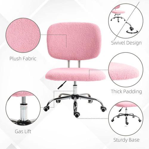 Vinsetto Fluffy Home Office Chair with Adjustable Height, Armless, Pink by Vinsetto