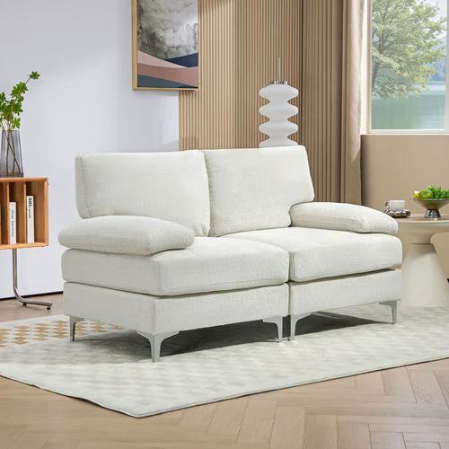 HOMCOM 2 Seater Sofa Modern Loveseat with Metal Legs Spring Cushion Cream White by HOMCOM