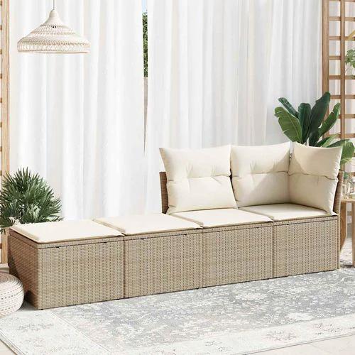 vidaXL 2 Piece Garden Sofa Set with Cushions Beige Poly Rattan Acacia by vidaXL