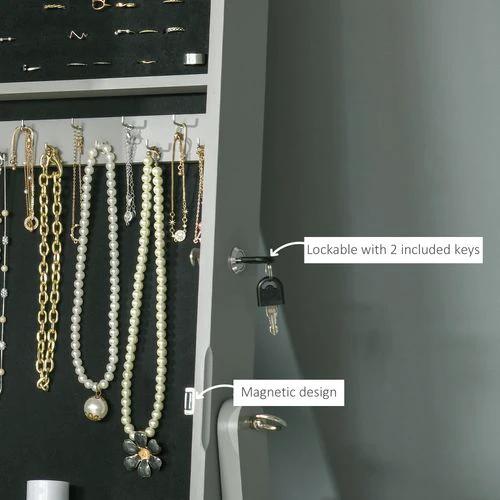 Mirrored Jewellery Cabinet Lockable Jewellery Organiser Grey