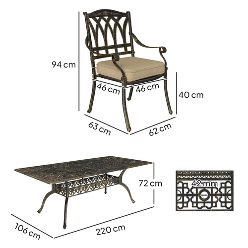 Outsunny Elegant Nine-Piece Outdoor Dining Set with Cushions and Parasol Hole for Entertaining Guests - Garden Set