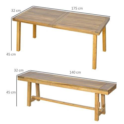 Outsunny 3 Pieces Garden Dining Set 4 Seater Acacia Wood Table and Loveseats - Garden Set