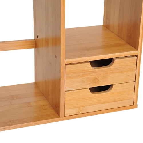 HOMCOM Bamboo Desktop Organizer with 180 Degree Rotation and Two Drawers for Office Storage Enthusiasts - Desk