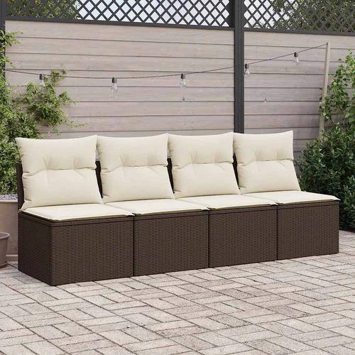 vidaXL vidaXL 4 Piece Garden Sofa Set with Cushions Brown Poly Rattan Acacia - Garden Sofa Sets