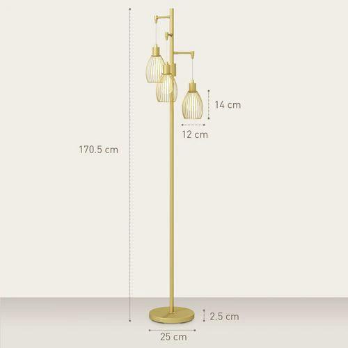 HOMCOM HOMCOM Industrial 3-Light Floor Lamp Dimmable Standing Lamp, Gold - Lamp