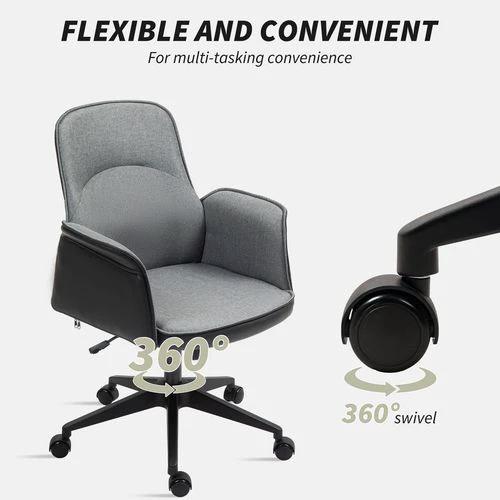 HOMCOM Office Chair, Linen Desk Chair with Adjustable Height Grey by HOMCOM