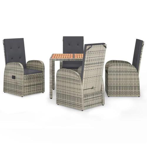 5 Piece Garden Dining Set Grey Poly Rattan&Solid Wood Acacia by vidaXL