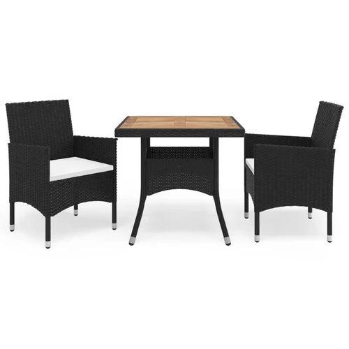 3 Piece Garden Dining Set Poly Rattan and Solid Wood Black by vidaXL