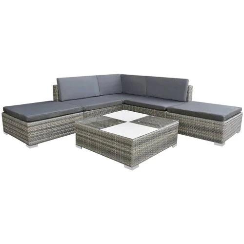 6 Piece Garden Lounge Set with Cushions Poly Rattan Grey by vidaXL
