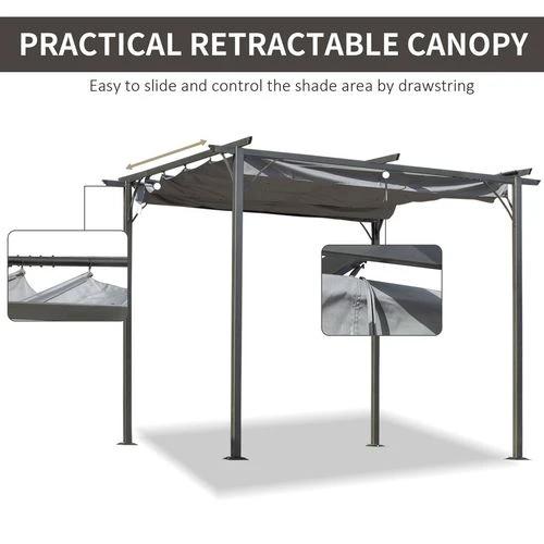 Outsunny 3x3 m Metal Pergola Gazebo Awning Retractable Canopy Grey 3x3m - Uncategorized Gazebos
